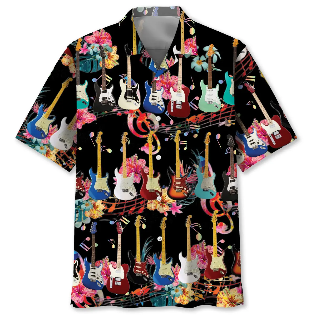 electric-guitar-flower-hawaiian-shirt