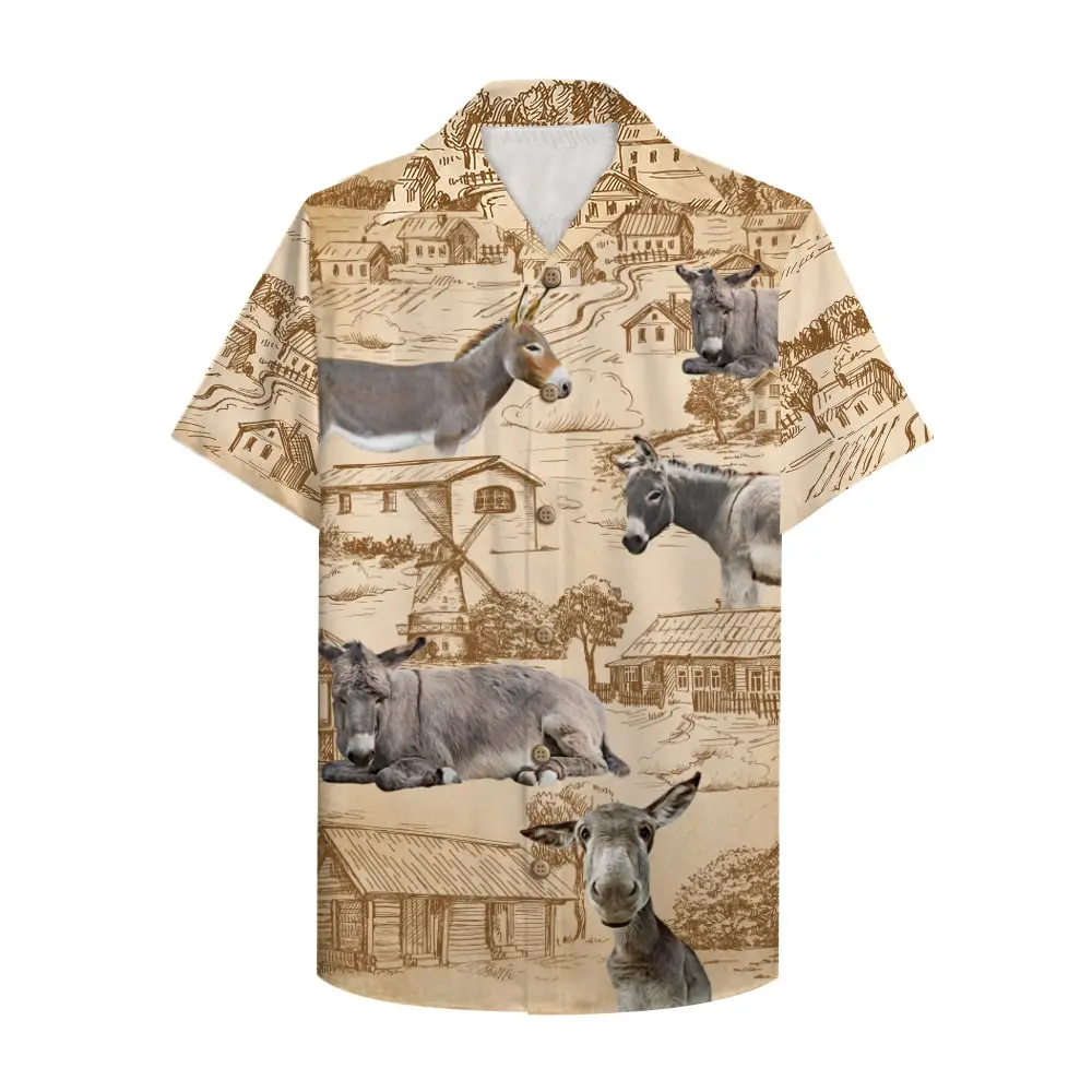 Farmer Donkey Unisex Hawaiian Shirt Aloha Shirt With Donkey And Farm Pattern HWBN2765639 - Beltina