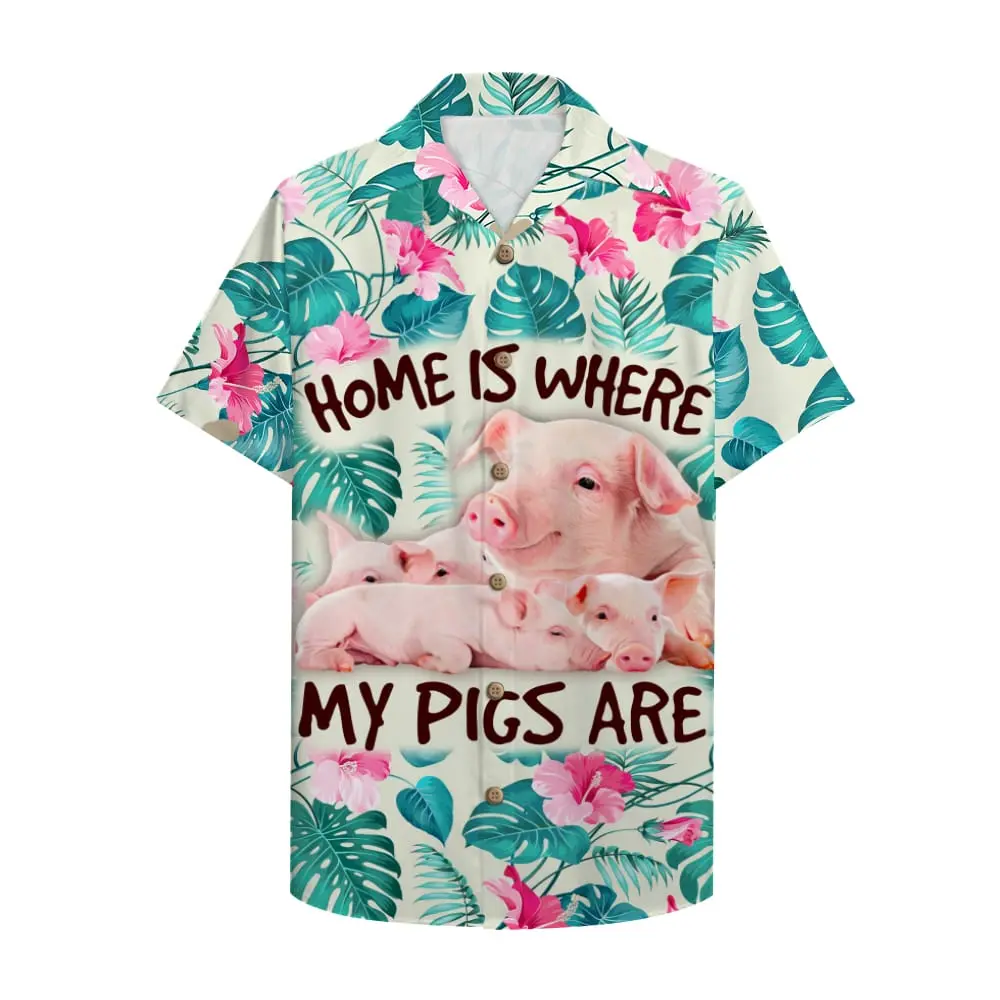 Farmer Pig Home Is Where My Pigs Are Unisex Hawaiian Shirt Aloha Shirt HWBN2765636 - Beltina