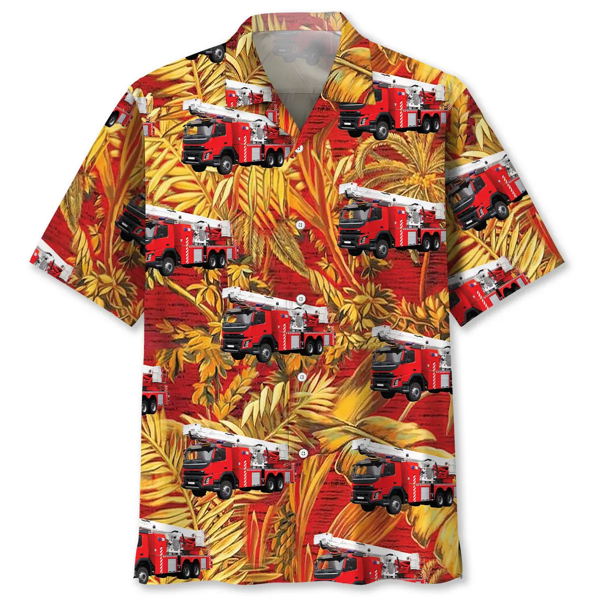 fire-truck-tropical-orange-hawaiian-shirt
