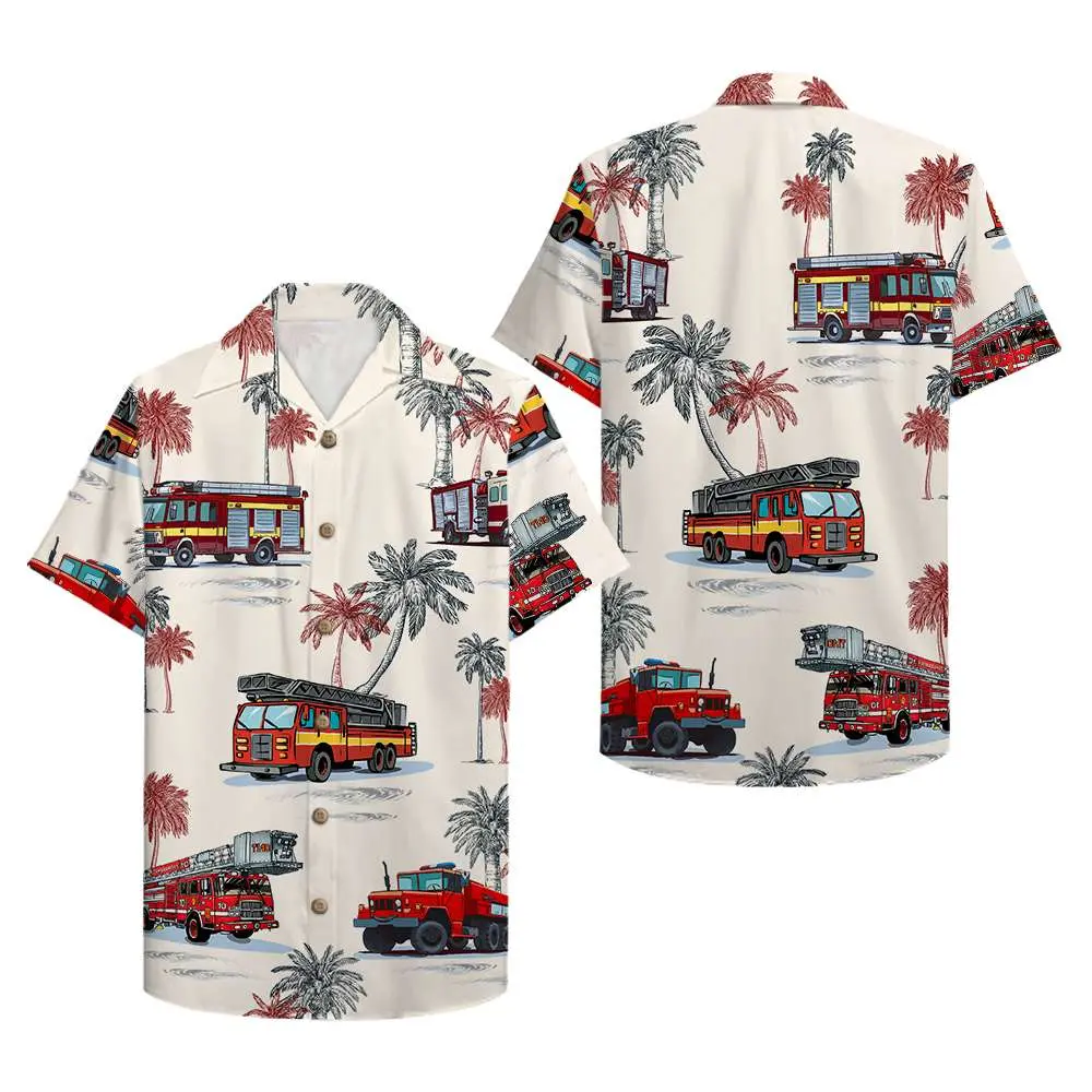 Firefighter Fire Truck Pattern Unisex Hawaiian Shirt Aloha Shirt HWBN2765669 - Beltina