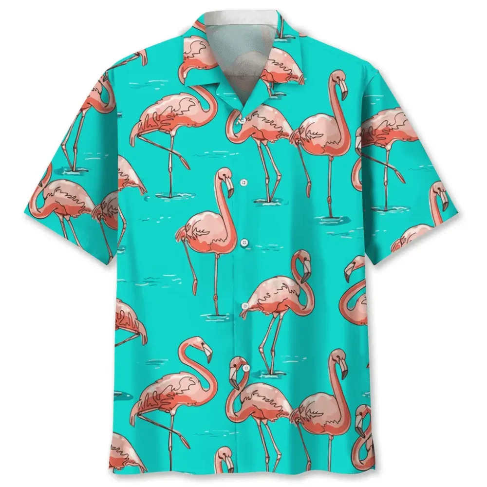 Flamingo Blue Hawaiian Shirt HWBN2762701 - Beltina