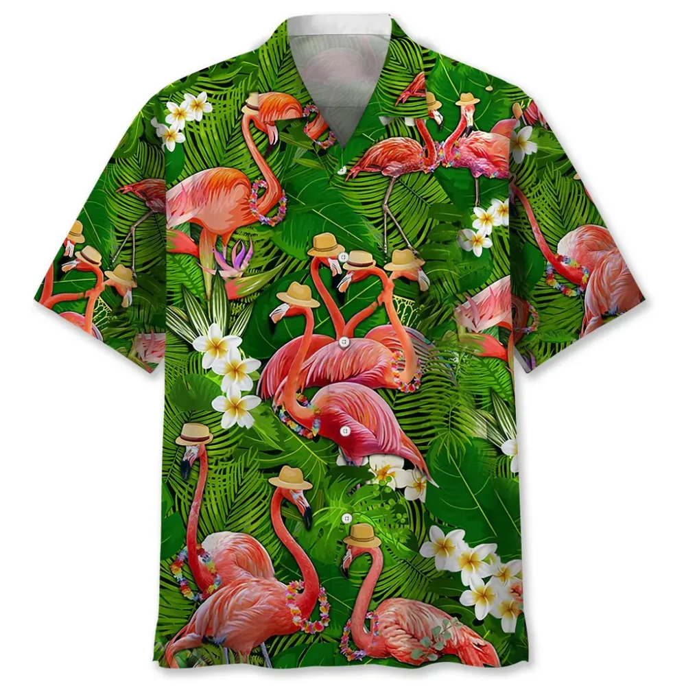Flamingo Green Tropical Hawaiian Shirt HWBN2762706 - Beltina