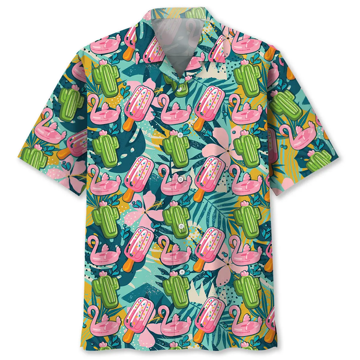 flamingo-pink-ice-cream-hawaiian-shirt