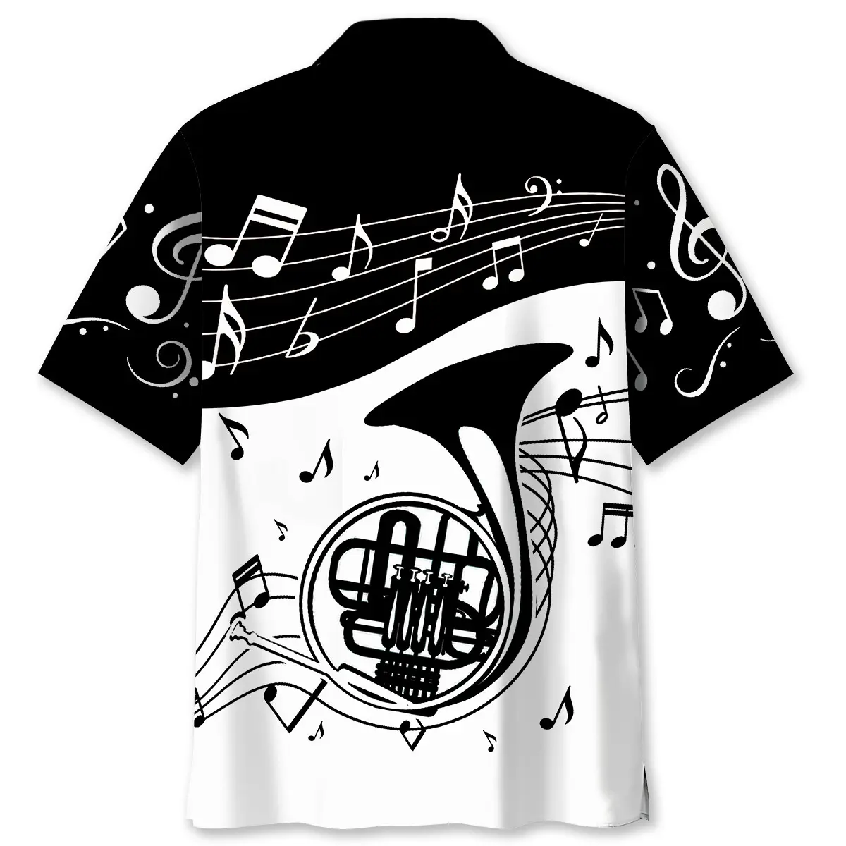 french-horn-black-and-white-hawaiian-shirt-1