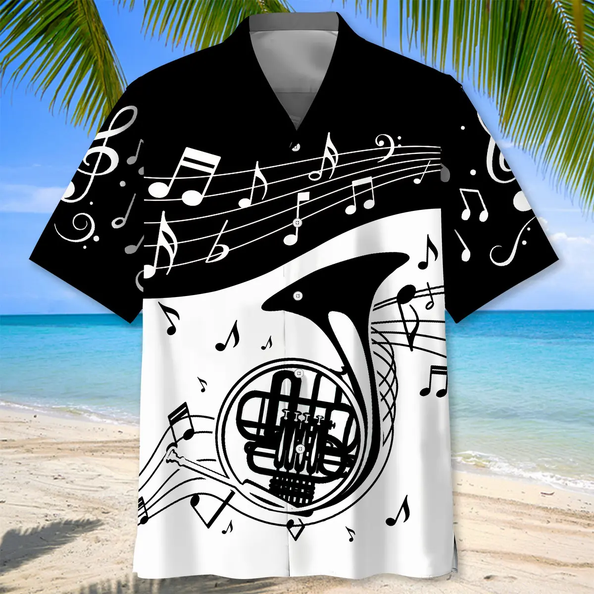 french-horn-black-and-white-hawaiian-shirt-2