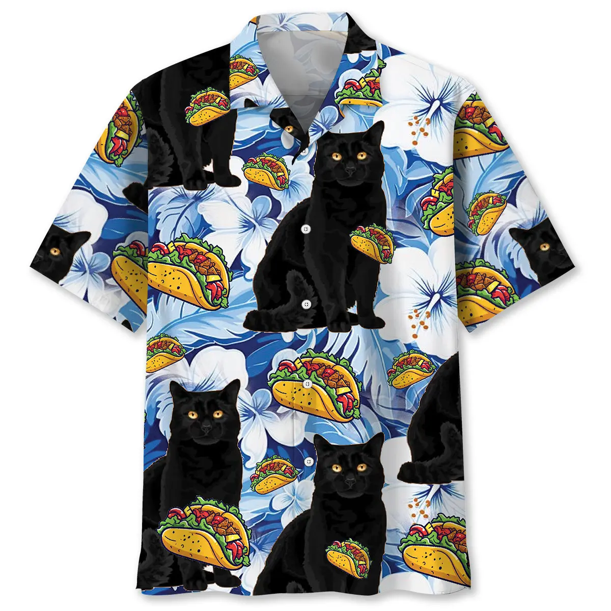 funny-black-cat-taco-blue-hawaiian-shirt