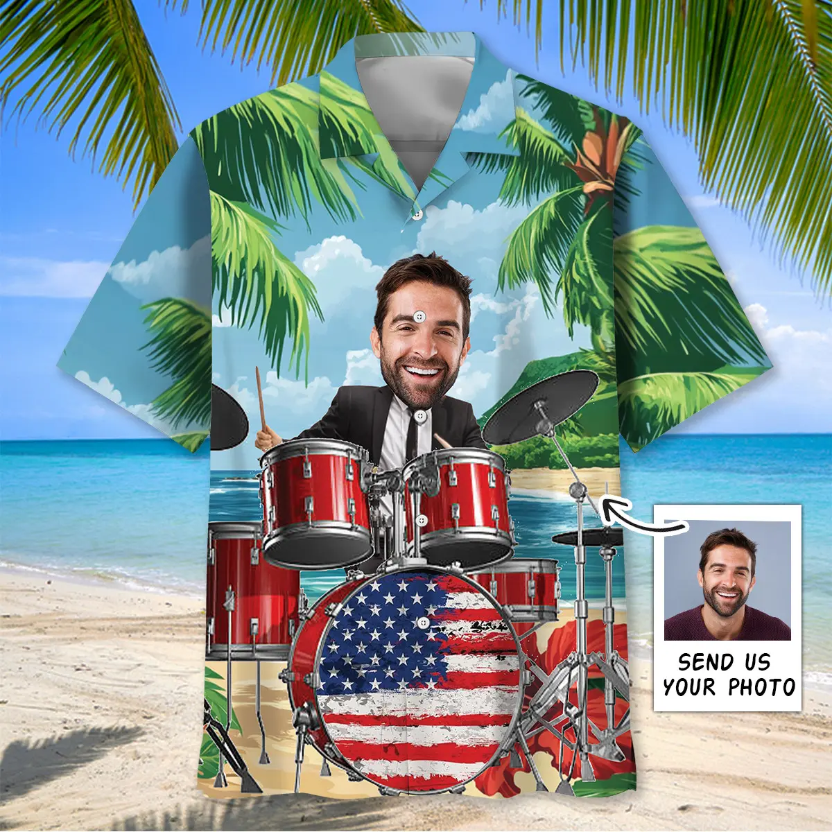 funny-drum-beach-custom-photo-hawaiian-shirt