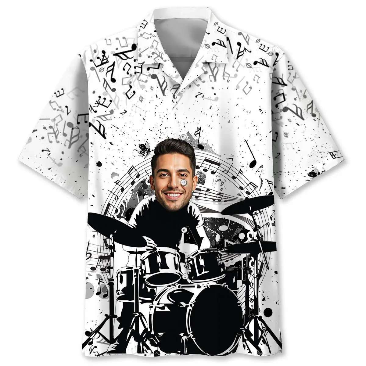 funny-drum-black-white-custom-photo-hawaiian-shirt-1