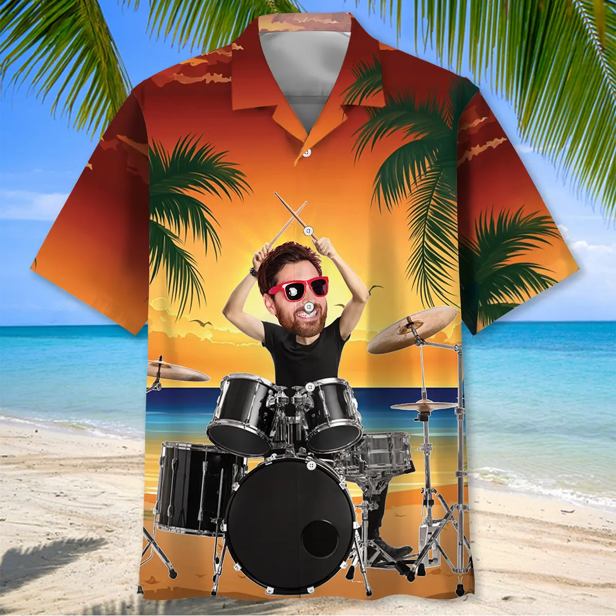 funny-drummer-custom-photo-face-hawaiian-shirt-1
