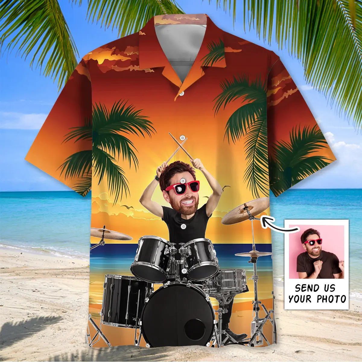 funny-drummer-custom-photo-face-hawaiian-shirt