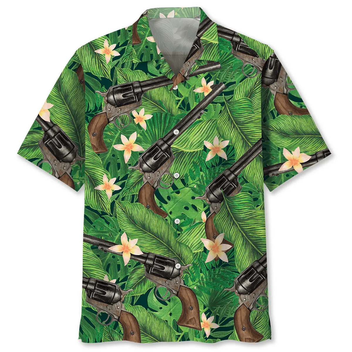 green-tropical-vintage-guns-hawaiian-shirt