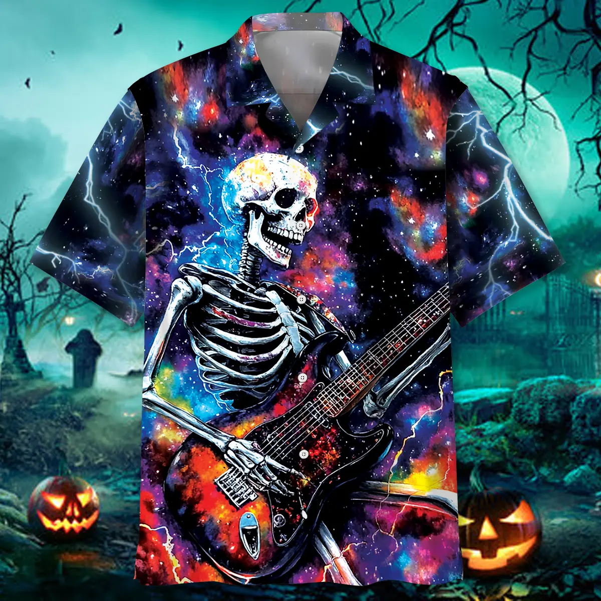 guitar-skull-lightning-hawaiian-shirt-2