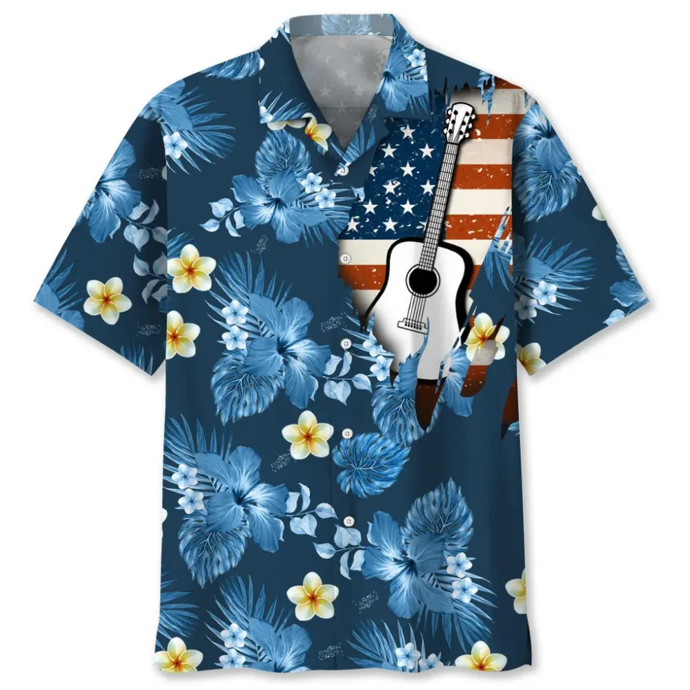 Guitar Usa Blue Tropical Hawaiian Shirt HWBN2762487 - Beltina