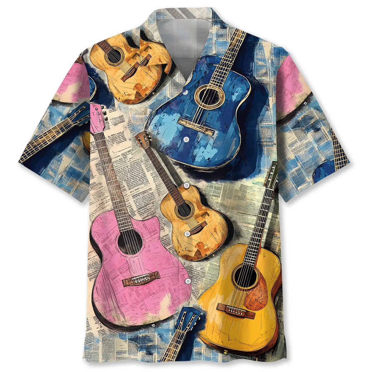 guitar-vintage-newspaper-hawaiian-shirt