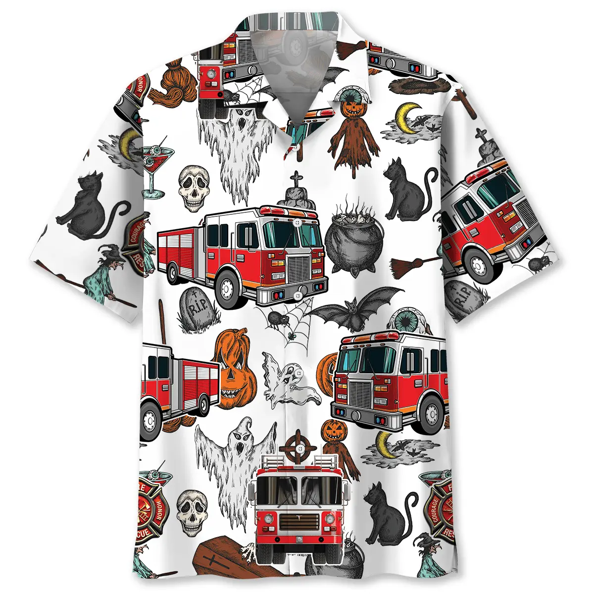 haunted-firefighter-trucks-hawaiian-shirt