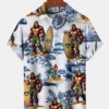 Hawaii Bigfoot Print Art Buttons Stretch Large Size Men's Hawaiian Shirt HWBN2765146 - Beltina