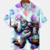 Hawaii Easter Bigfoot Fun Print Art Buttons Stretch Large Size Men's Hawaiian Shirt HWBN2765143 - Beltina