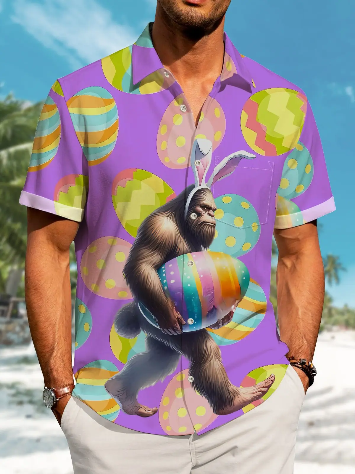 hawaii-easter-bigfoot-print-art-buttons-stretch-large-size-mens-hawaiian-shirt-1