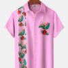 Hawaii Flamingo Plant Contrast Color Stripe Print Art Button Stretch Large Size Men's Hawaiian Shirt HWBN2765141 - Beltina