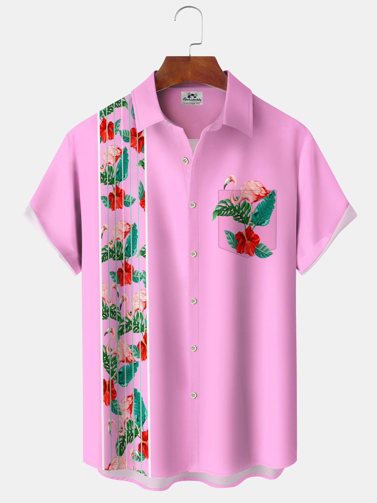 hawaii-flamingo-plant-contrast-color-stripe-print-art-button-stretch-large-size-mens-hawaiian-shirt