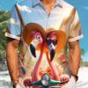 Hawaii Flamingo Print Art Button Stretch Large Size Men's Hawaiian Shirt HWBN2765136 - Beltina