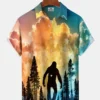 Hawaii Resort Style Bigfoot Silhouette Print Art Buttons Stretch Large Size Men's Hawaiian Shirt HWBN2765140 - Beltina
