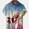 Hawaii Resort Style Flamingo Drinking Coffee Print Art Button Stretch Large Size Men's Hawaiian Shirt HWBN2765228 - Beltina