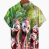 Hawaii Resort Style Graffiti Flamingo Print Art Buttons Stretch Large Size Men's Hawaiian Shirt HWBN2765139 - Beltina