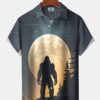 Hawaii Vintage Bigfoot Sunset Silhouette Print Art Buttons Stretch Large Size Men's Hawaiian Shirt HWBN2765145 - Beltina