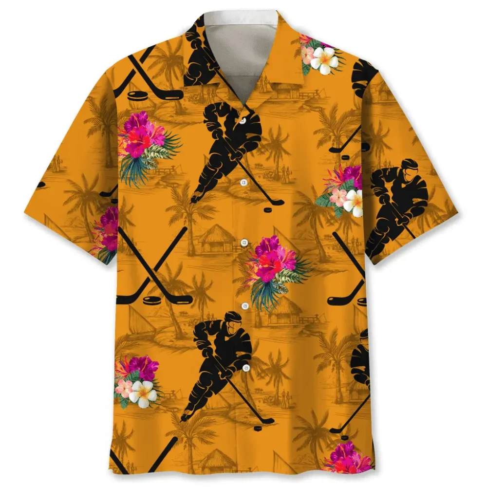Hockey Orange Tropical Hawaiian Shirt HWBN2762287 - Beltina