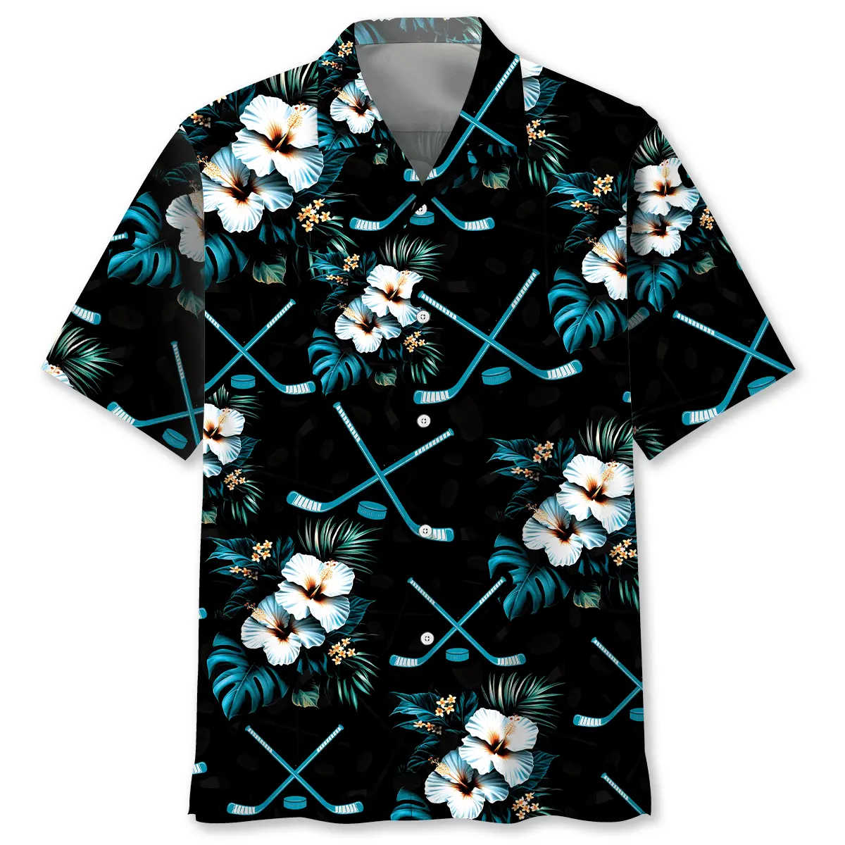 hockey-tropical-blue-hawaiian-shirt