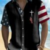 Holiday Men's Independence Day Flag Cross Print Casual Breathable Hawaiian Shirt Big Tall HWBN2765208 - Beltina