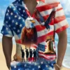 Holiday Men's Independence Day Flag Eagle Print Casual Breathable Hawaiian Shirt Big Tall HWBN2765207 - Beltina