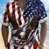 Holiday Men's Independence Day Flag Eagle Print Casual Breathable Hawaiian Shirt Big Tall HWBN2765197 - Beltina