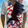 Holiday Men's Independence Day Flag Eagle Print Casual Breathable Hawaiian Shirt Big Tall HWBN2765063 - Beltina