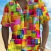 Holiday Men's Pride Month Rainbow Color Geometric Print Casual Breathable Hawaiian Shirt Big Tall HWBN2765206 - Beltina