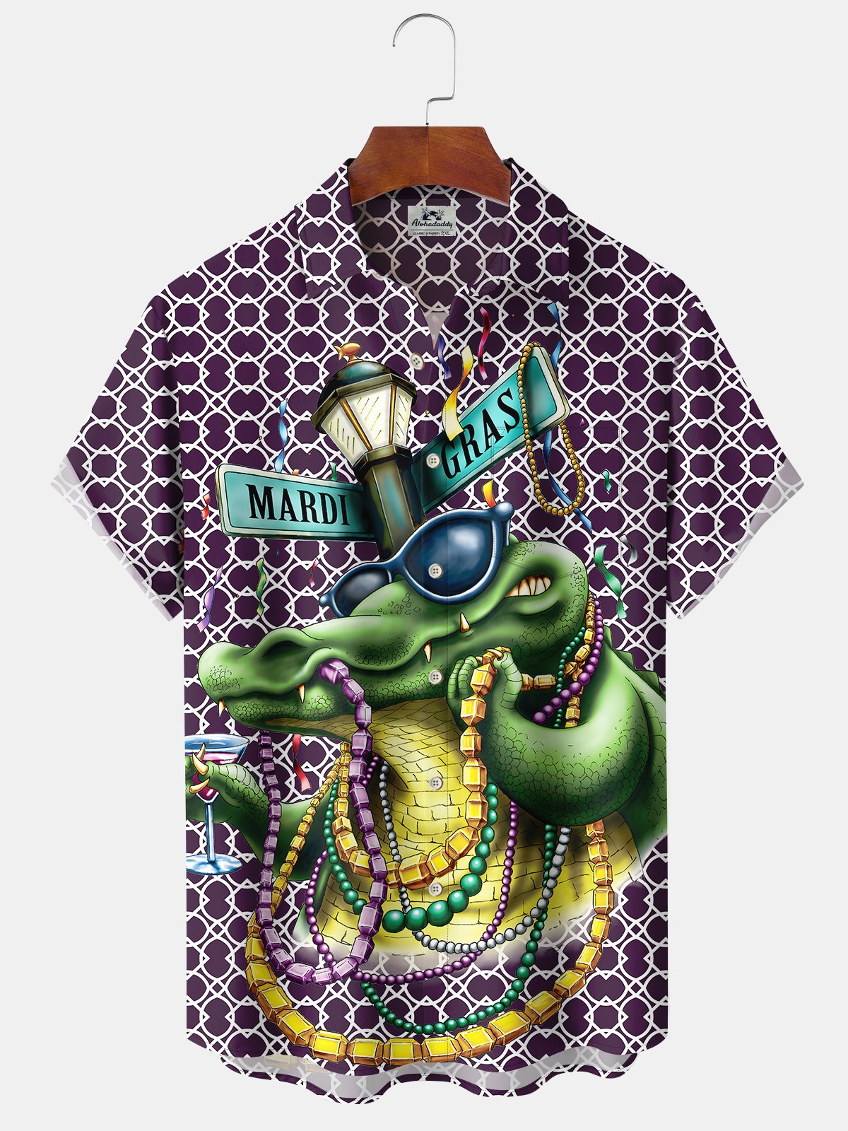 holiday-vintage-mardi-gras-geometric-crocodile-beaded-mask-hawaiian-shirt
