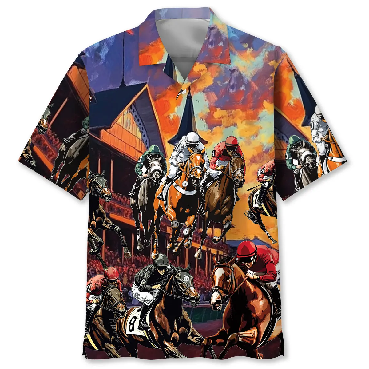 horse-racing-racecourse-sunset-hawaiian-shirt