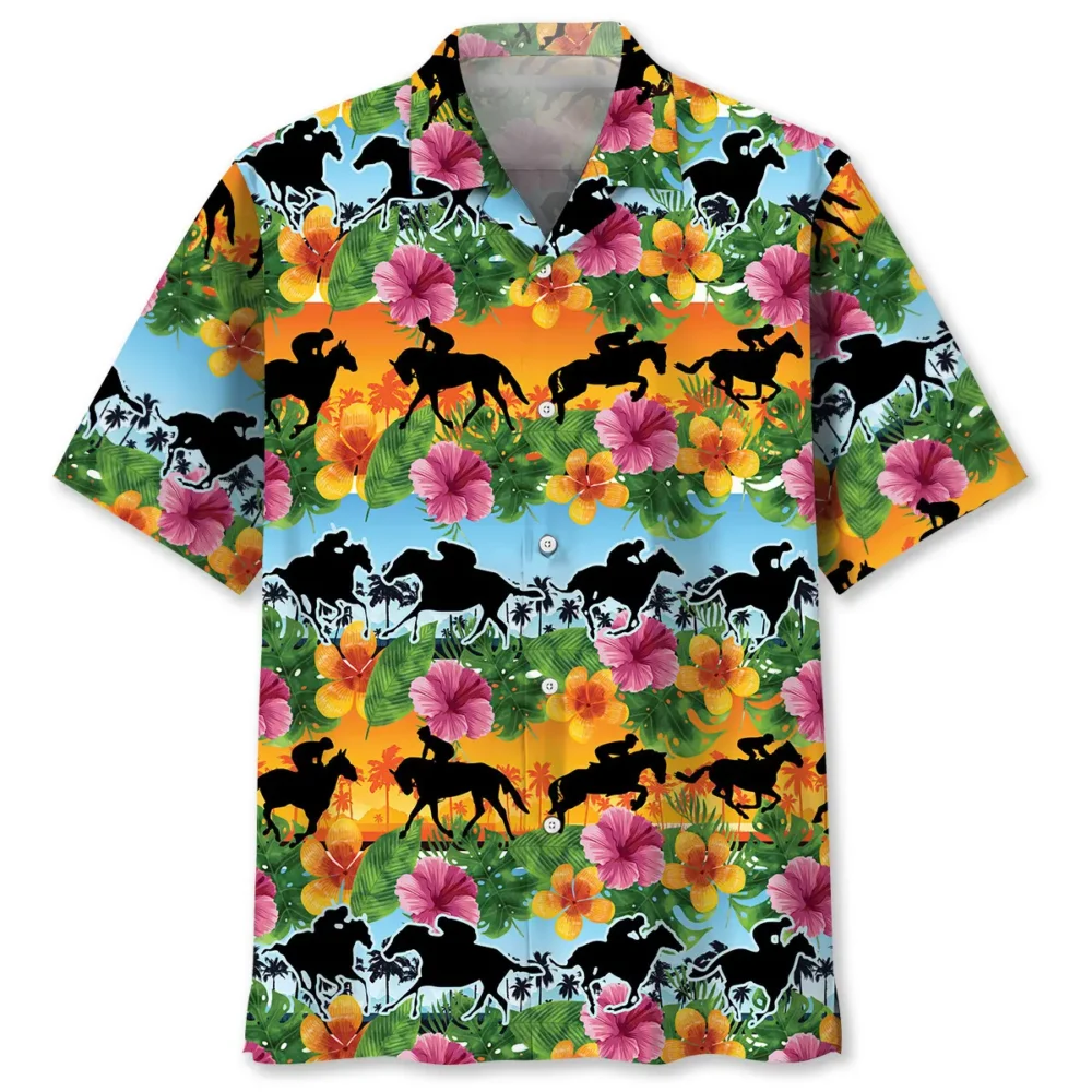 Horse Racing Tropical Color Hawaiian Shirt HWBN2762847 - Beltina