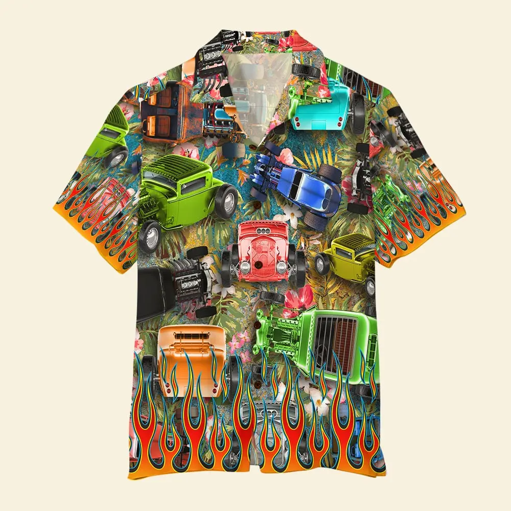 Hot Rod Unisex Hawaiian Shirt Aloha Shirt Summer Vibe Colorful Racing Cars Theme HWBN2765591 - Beltina