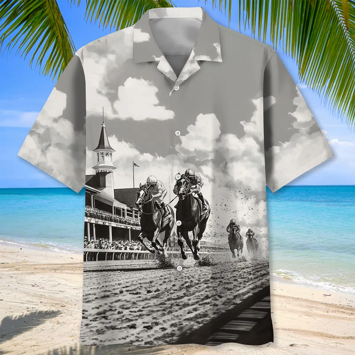 kentuckey-derby-black-and-white-art-hawaiian-shirt-1