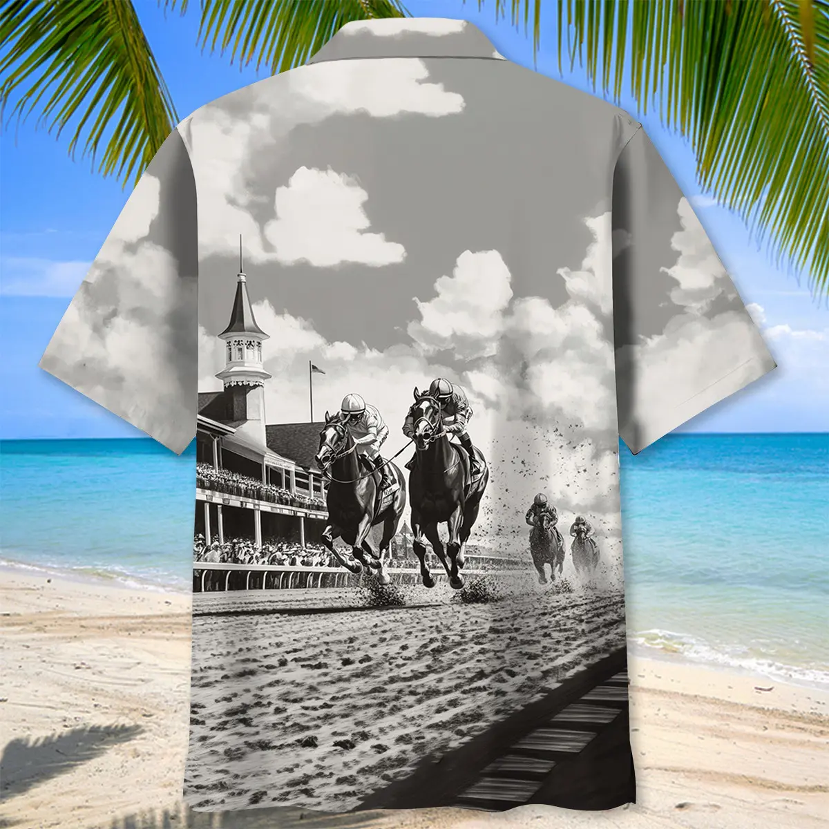 kentuckey-derby-black-and-white-art-hawaiian-shirt-3