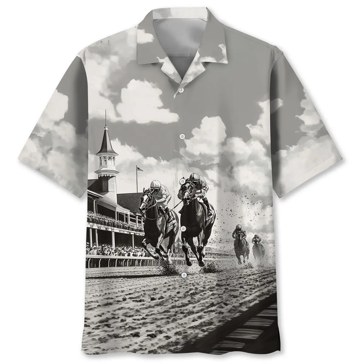 kentuckey-derby-black-and-white-art-hawaiian-shirt