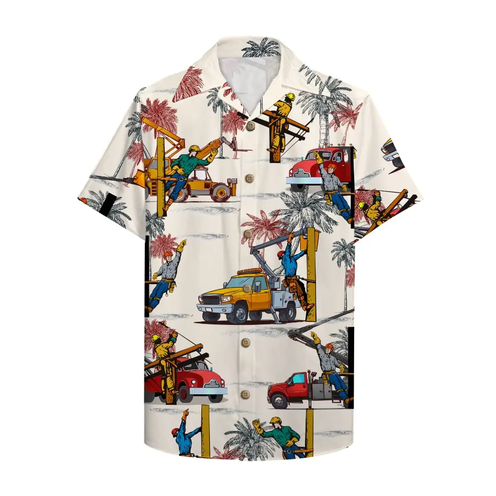 Lineman Bucket Truck Pattern Unisex Hawaiian Shirt Aloha Shirt HWBN2765656 - Beltina