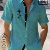 Linen Green Geometric Stripe Print Chest Bag Shirt Plus Hawaiian Shirt HWBN2765243 - Beltina