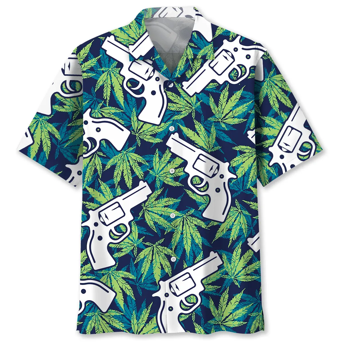 marijuana-leaf-guns-hawaiian-shirt