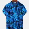 Men's Blue Leaves Printing Casual Hawaiian Shirt HWBN2765323 - Beltina