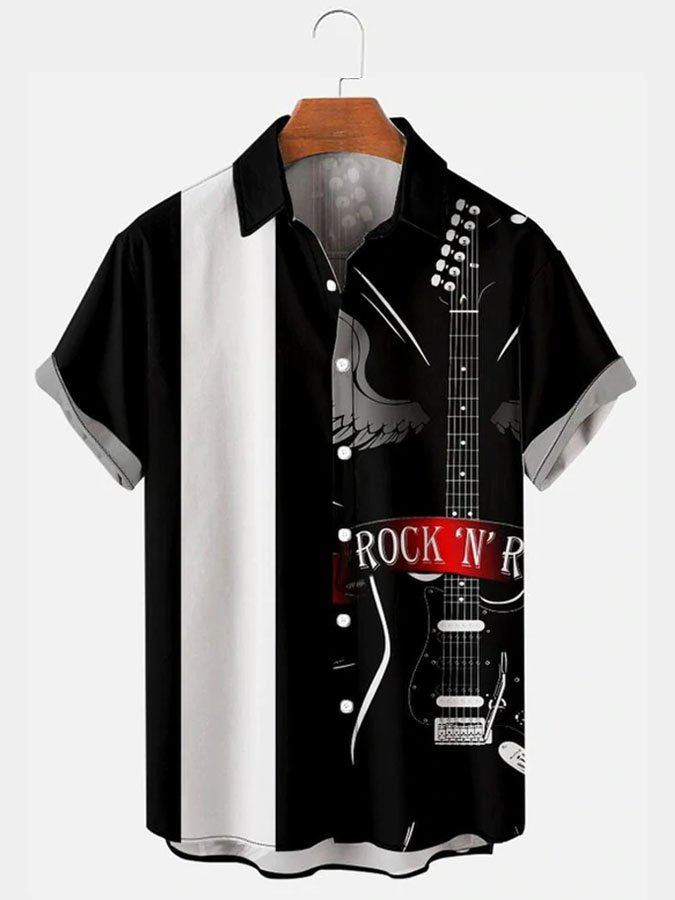 mens-simple-casual-music-electric-guitar-splicing-lapel-hawaiian-shirt