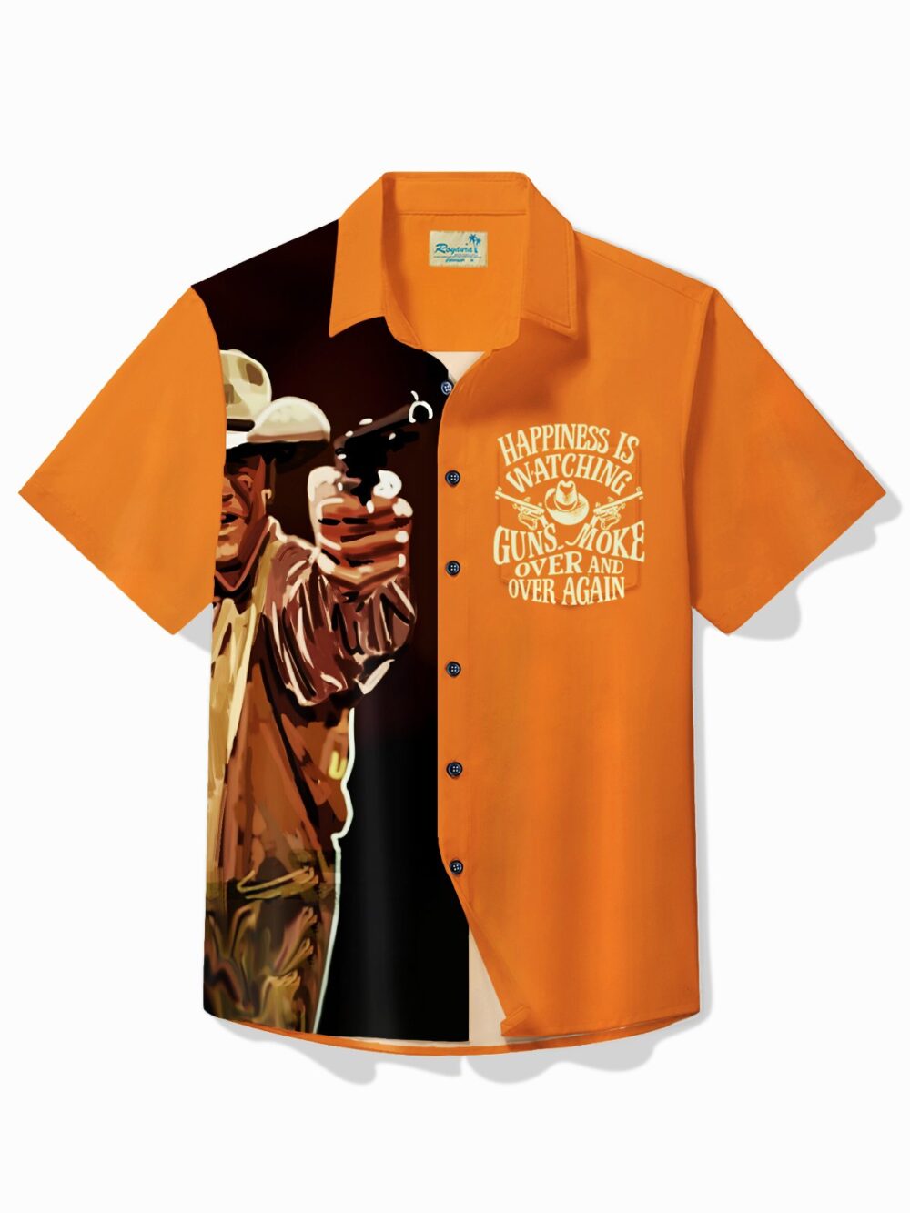 Men's Vintage Red Dead Redemption Contrast Color Gunsmoke English Print Hawaiian Shirt HWBN2765180 - Beltina